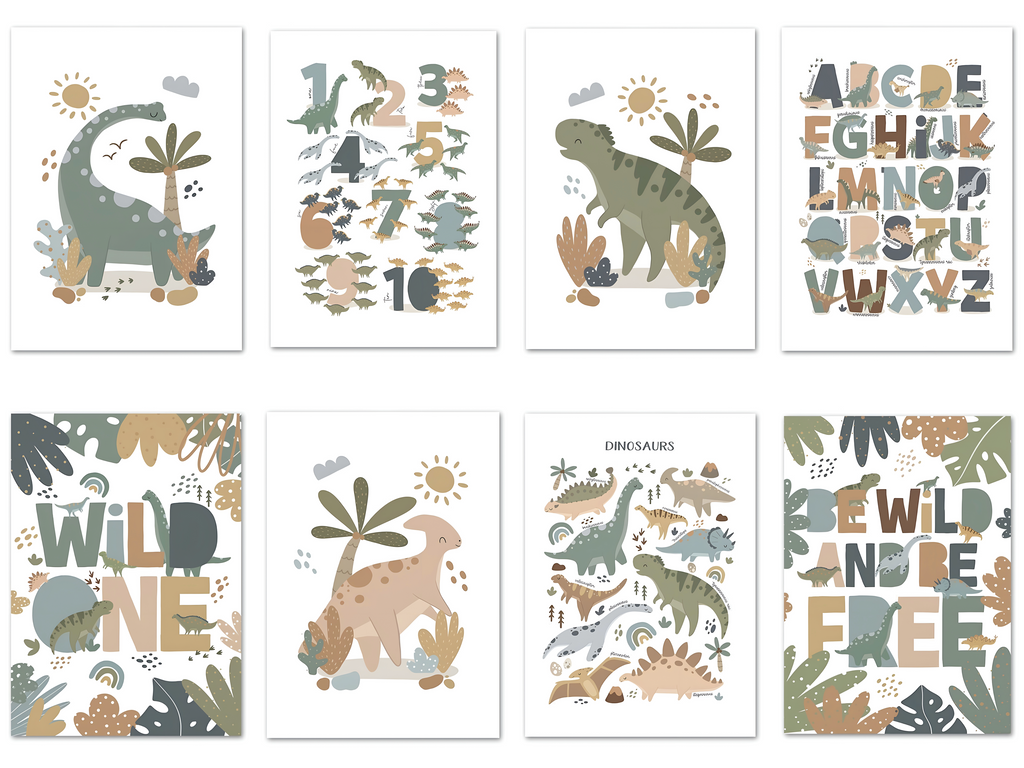 Poster Kinderzimmer Dinosaurier Alphabet ·  Kinderzimmer Bilder · Wand Deko · Kunst Druck · Deko Print · ohne Rahmen