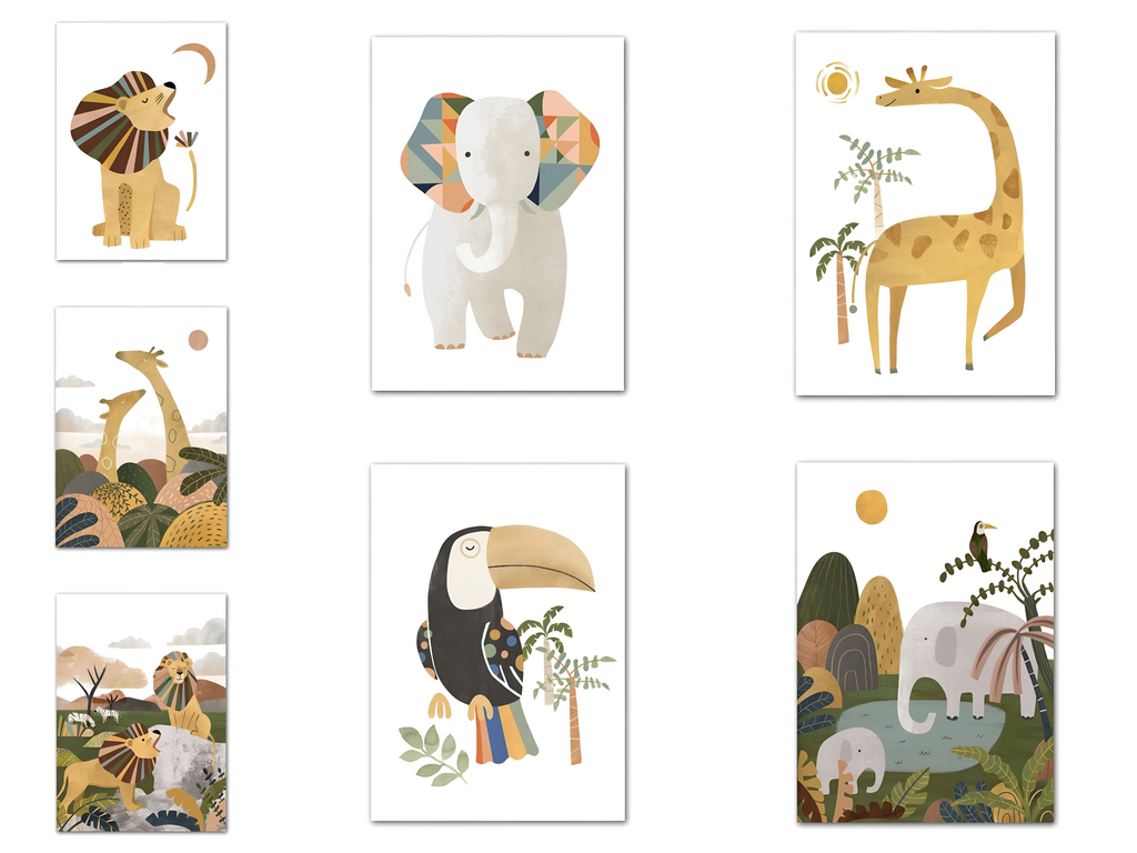 Poster Kinderzimmer Dschungel Tiere · Kinderzimmer Bilder · Wand Deko · Kunst Druck · Deko Print · ohne Rahmen