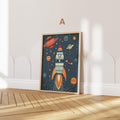 Astronaut Poster Kinderzimmer · Geschenkidee für Kinder · Kinderzimmer Deko  · Weltraum Rakete & Planeten · Deko Print ohne Rahmen