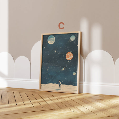 Astronaut Poster Kinderzimmer · Geschenkidee für Kinder · Kinderzimmer Deko  · Weltraum Rakete & Planeten · Deko Print ohne Rahmen