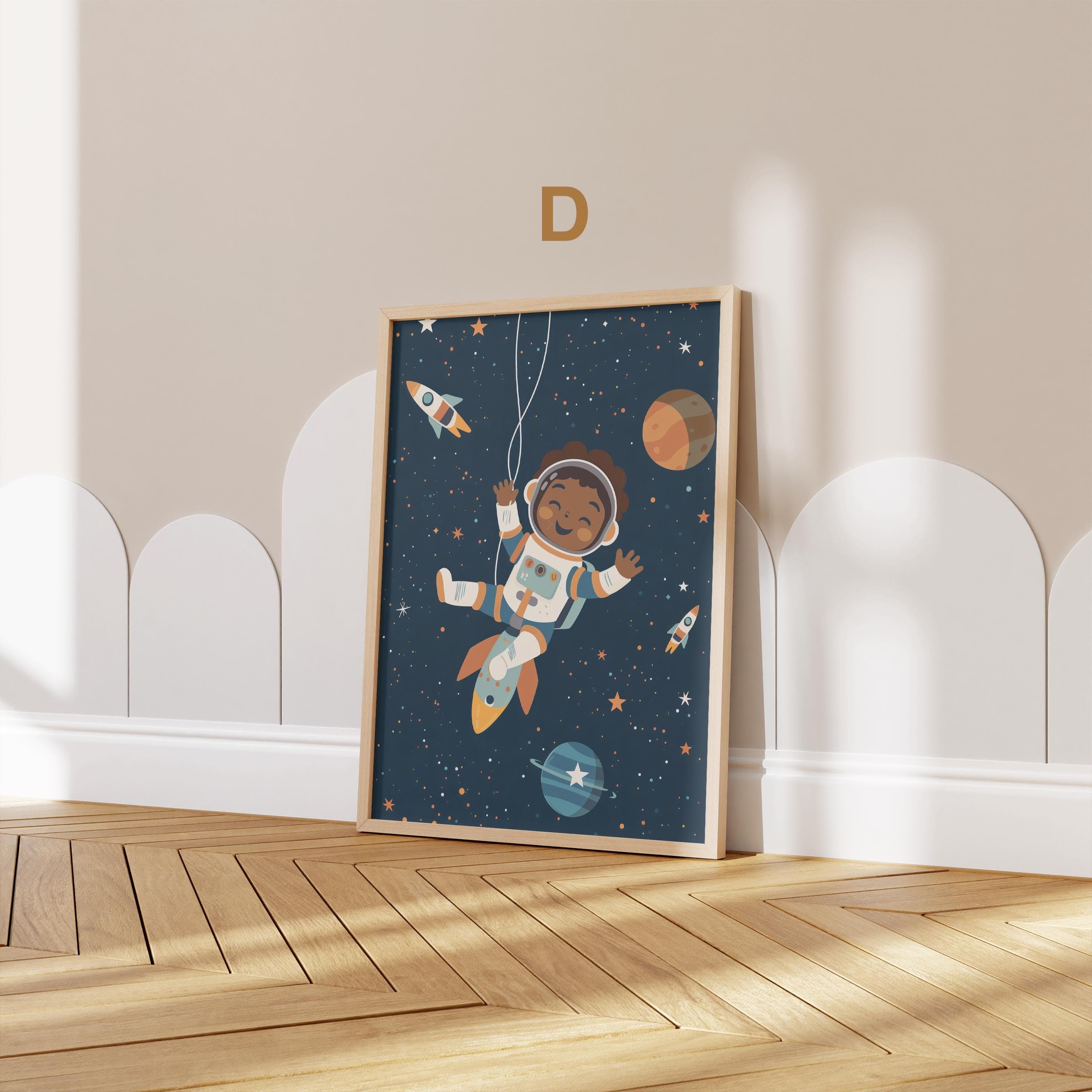 Astronaut Poster Kinderzimmer · Geschenkidee für Kinder · Kinderzimmer Deko  · Weltraum Rakete & Planeten · Deko Print ohne Rahmen