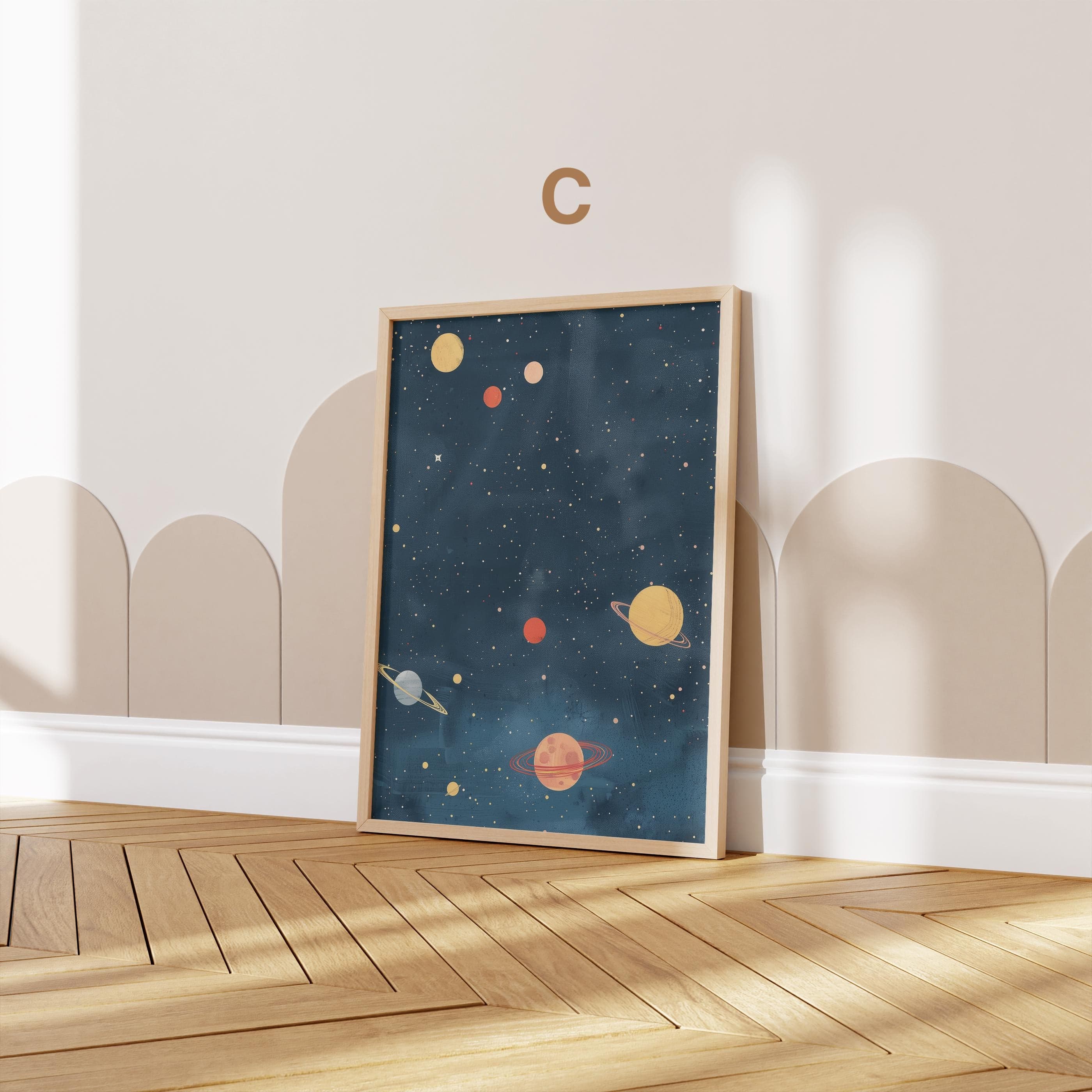 Astronaut Poster Kinderzimmer · Geschenkidee für Kinder · Kinderzimmer Deko  · Weltraum Rakete & Planeten · Deko Print ohne Rahmen