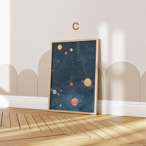 Astronaut Poster Kinderzimmer · Geschenkidee für Kinder · Kinderzimmer Deko  · Weltraum Rakete & Planeten · Deko Print ohne Rahmen