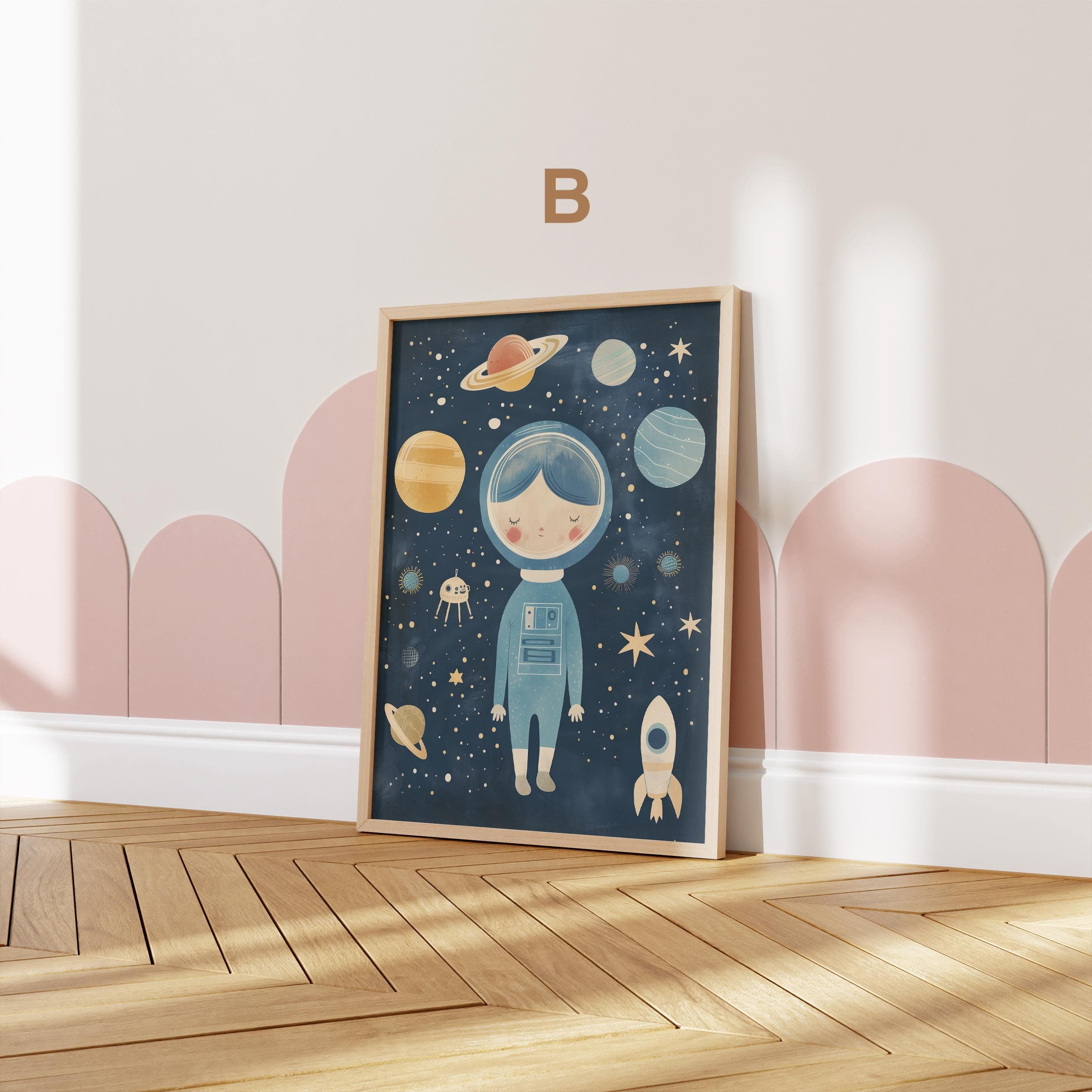Astronaut Poster Kinderzimmer · Geschenkidee für Kinder · Kinderzimmer Deko  · Weltraum Rakete & Planeten · Deko Print ohne Rahmen