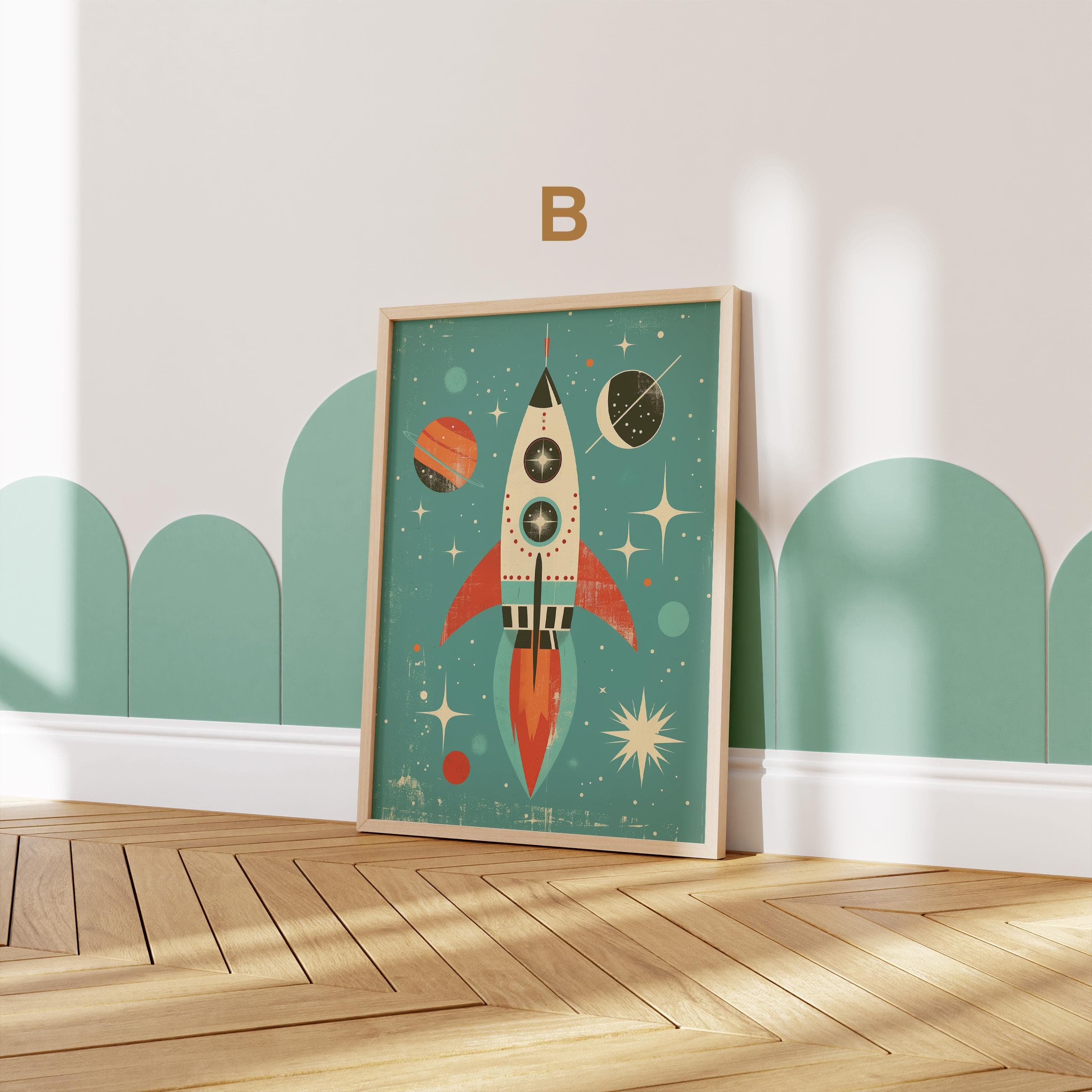 Astronaut Poster Kinderzimmer · Geschenkidee für Kinder · Kinderzimmer Deko  · Weltraum Rakete & Planeten · Deko Print ohne Rahmen