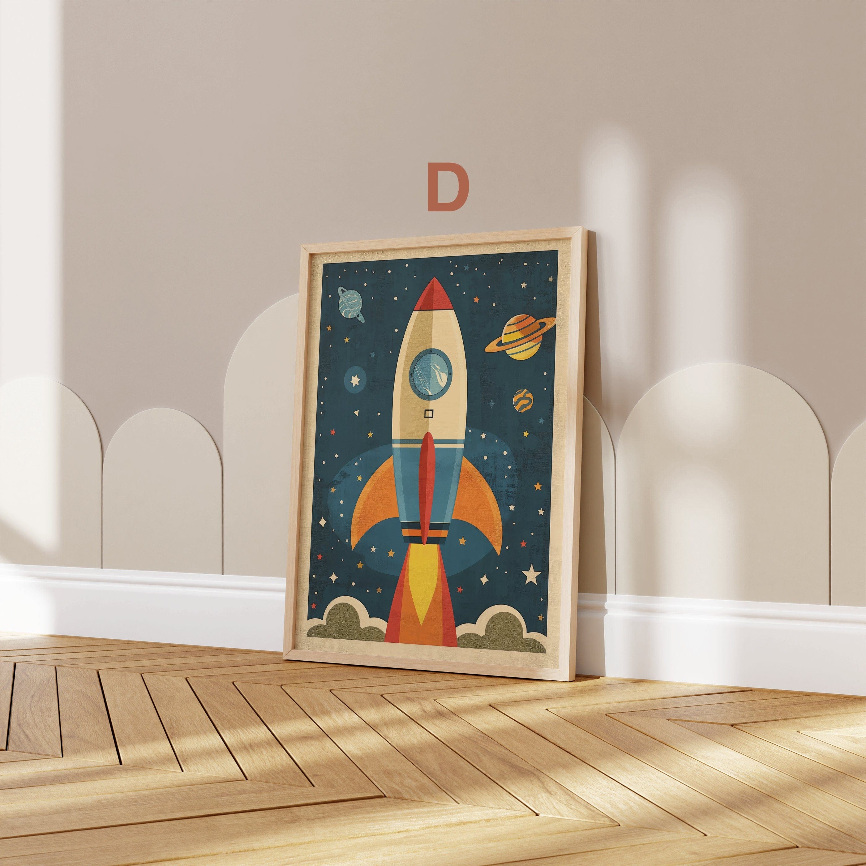 Astronaut Poster Kinderzimmer · Geschenkidee für Kinder · Kinderzimmer Deko  · Weltraum Rakete & Planeten · Deko Print ohne Rahmen