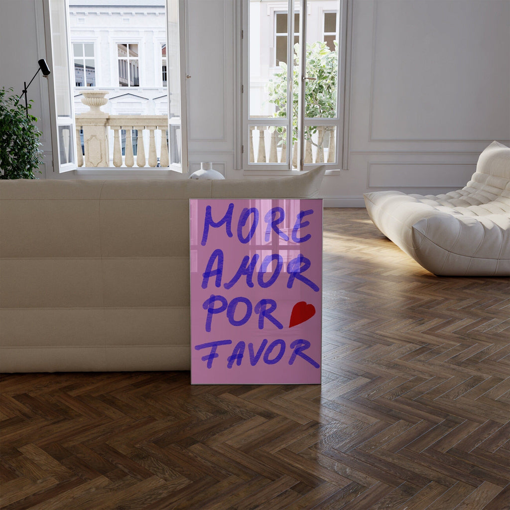 Pink Wandkunst Handschrift Poster · Geschenkidee · More Amor Por Favor · moderne elektrisch · Wandkunst · Wand Deko · Deko Print ohne Rahmen