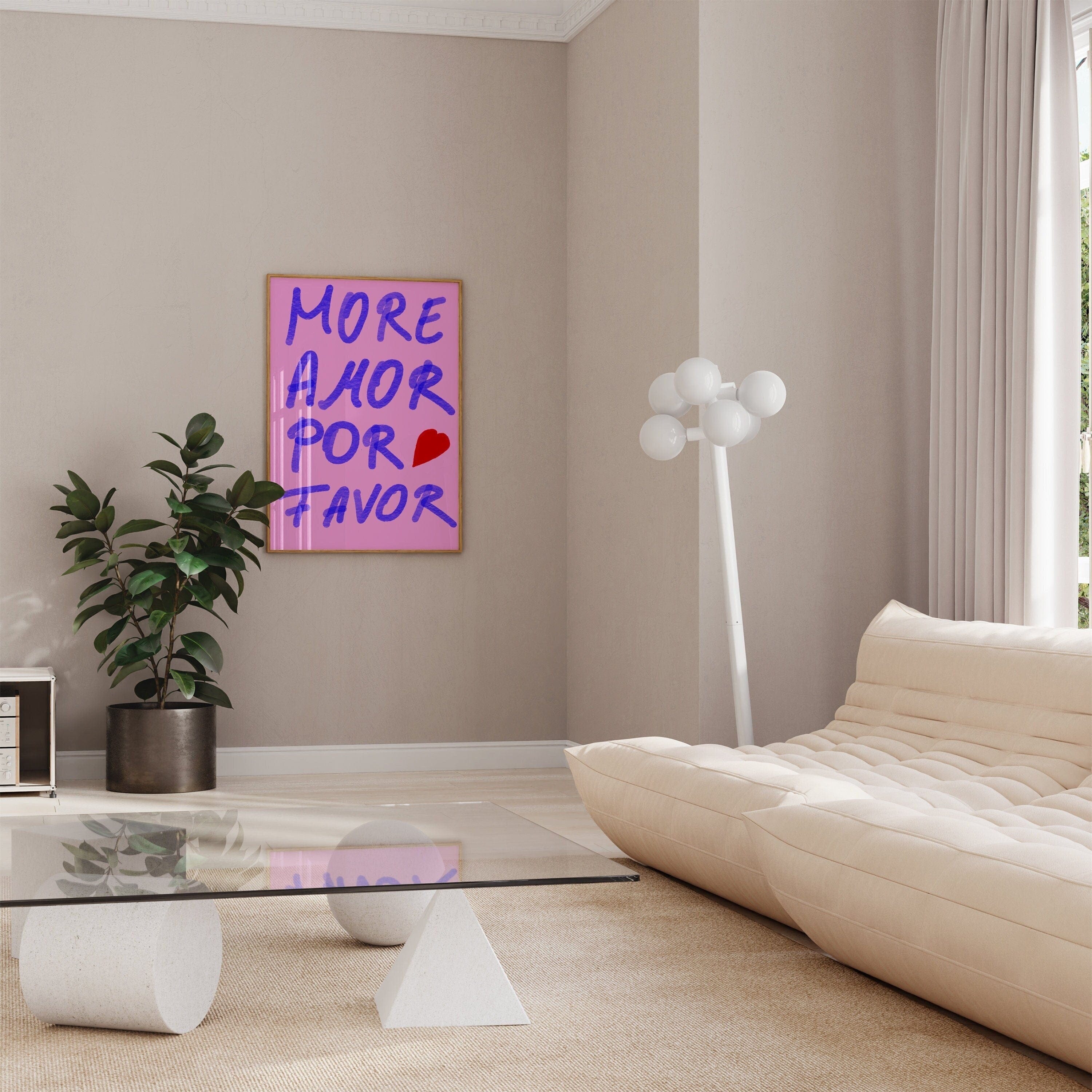 Pink Wandkunst Handschrift Poster · Geschenkidee · More Amor Por Favor · moderne elektrisch · Wandkunst · Wand Deko · Deko Print ohne Rahmen