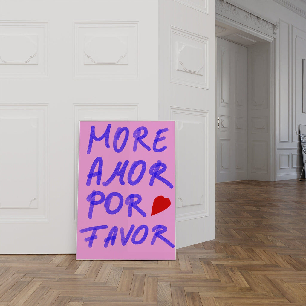 Pink Wandkunst Handschrift Poster · Geschenkidee · More Amor Por Favor · moderne elektrisch · Wandkunst · Wand Deko · Deko Print ohne Rahmen