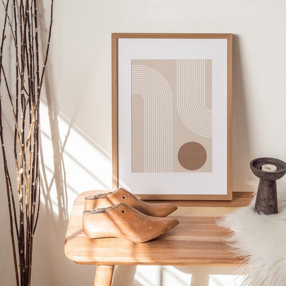 Poster Boho Abtrakt Bogen Linien Beige Braun  | Bilder Wohnzimmer | Wandbilder Schlafzimmer | Deko Print ohne Rahmen | Bilder  Kunstdruck