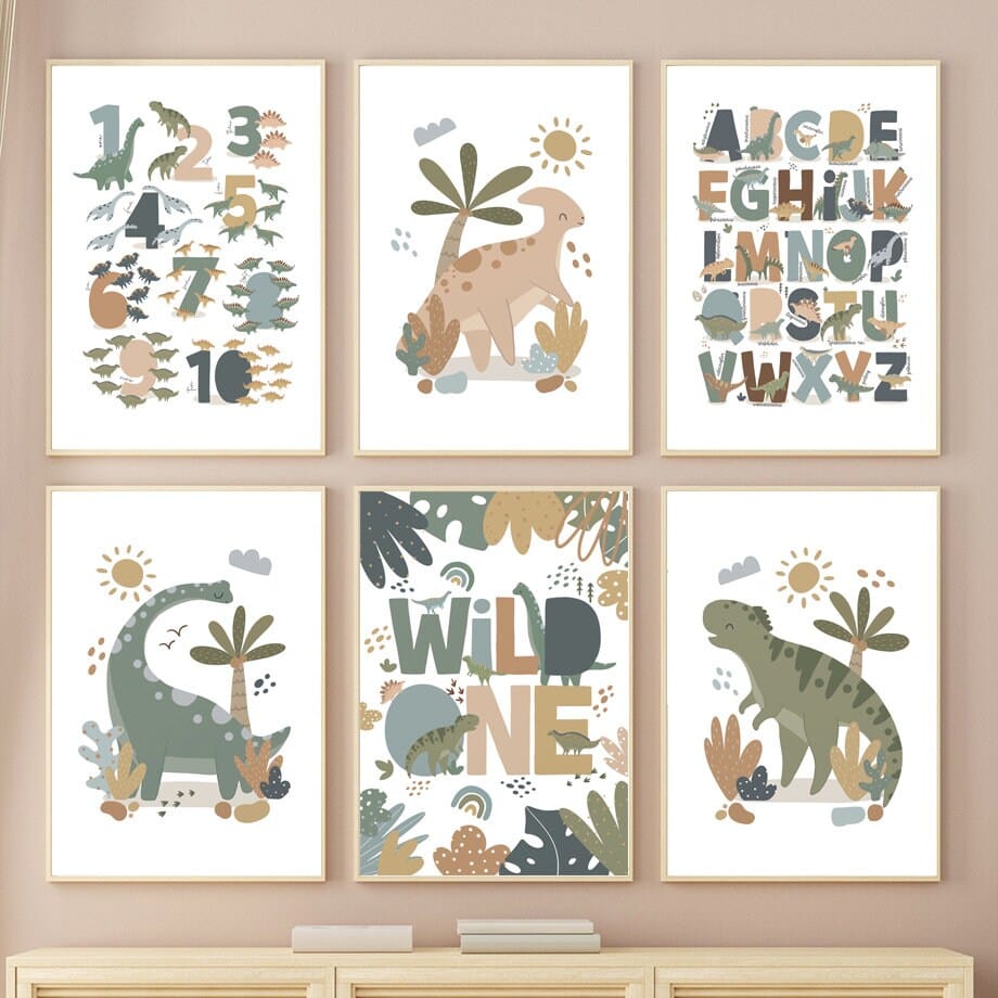 Poster Kinderzimmer Dinosaurier Alphabet ·  Kinderzimmer Bilder · Wand Deko · Kunst Druck · Deko Print · ohne Rahmen
