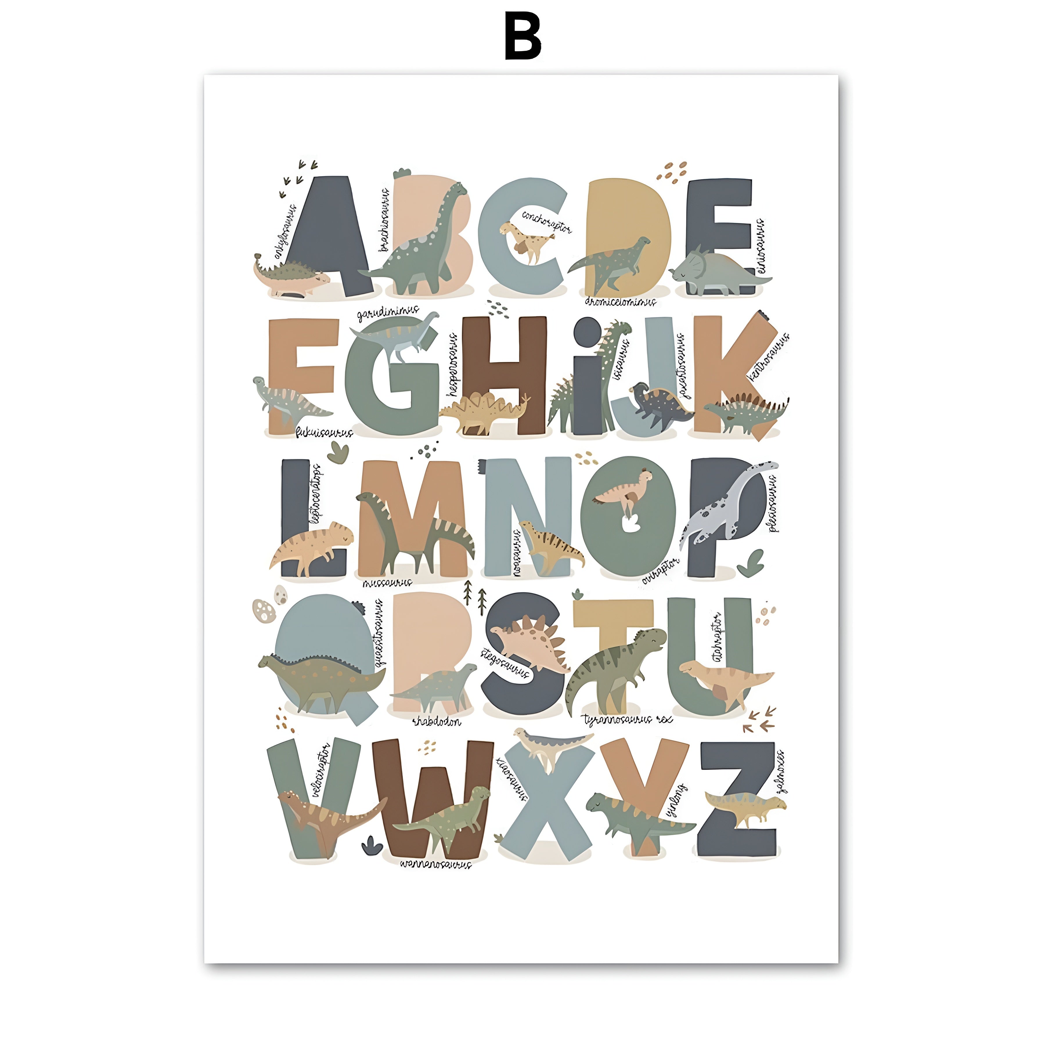 Poster Kinderzimmer Dinosaurier Alphabet ·  Kinderzimmer Bilder · Wand Deko · Kunst Druck · Deko Print · ohne Rahmen