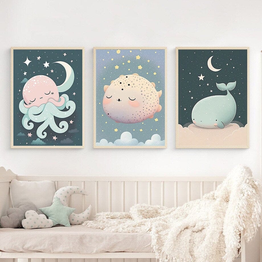 Poster Kinderzimmer Meeres Tiere · Kinderzimmer Bilder · Wand Deko · Kunst Druck · Deko Print · ohne Rahmen