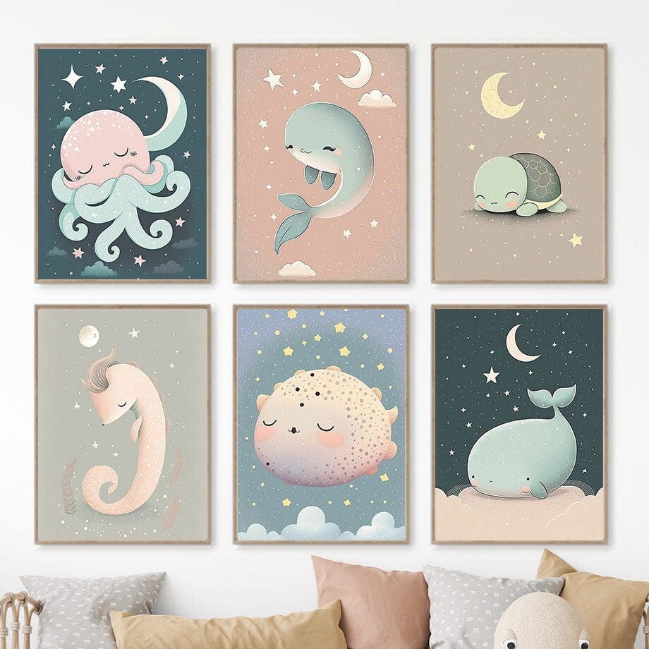 Poster Kinderzimmer Meeres Tiere · Kinderzimmer Bilder · Wand Deko · Kunst Druck · Deko Print · ohne Rahmen