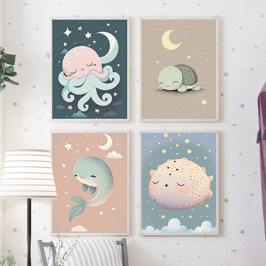 Poster Kinderzimmer Meeres Tiere · Kinderzimmer Bilder · Wand Deko · Kunst Druck · Deko Print · ohne Rahmen