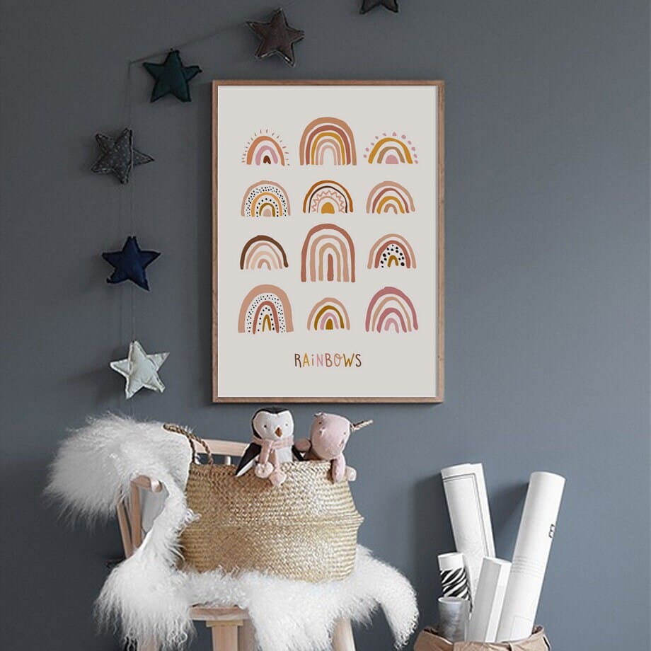 Poster Kinderzimmer Sonne Regenbogen Herzen  · Kinderzimmer Bilder · Wand Deko · Kunst Druck · Deko Print · ohne Rahmen