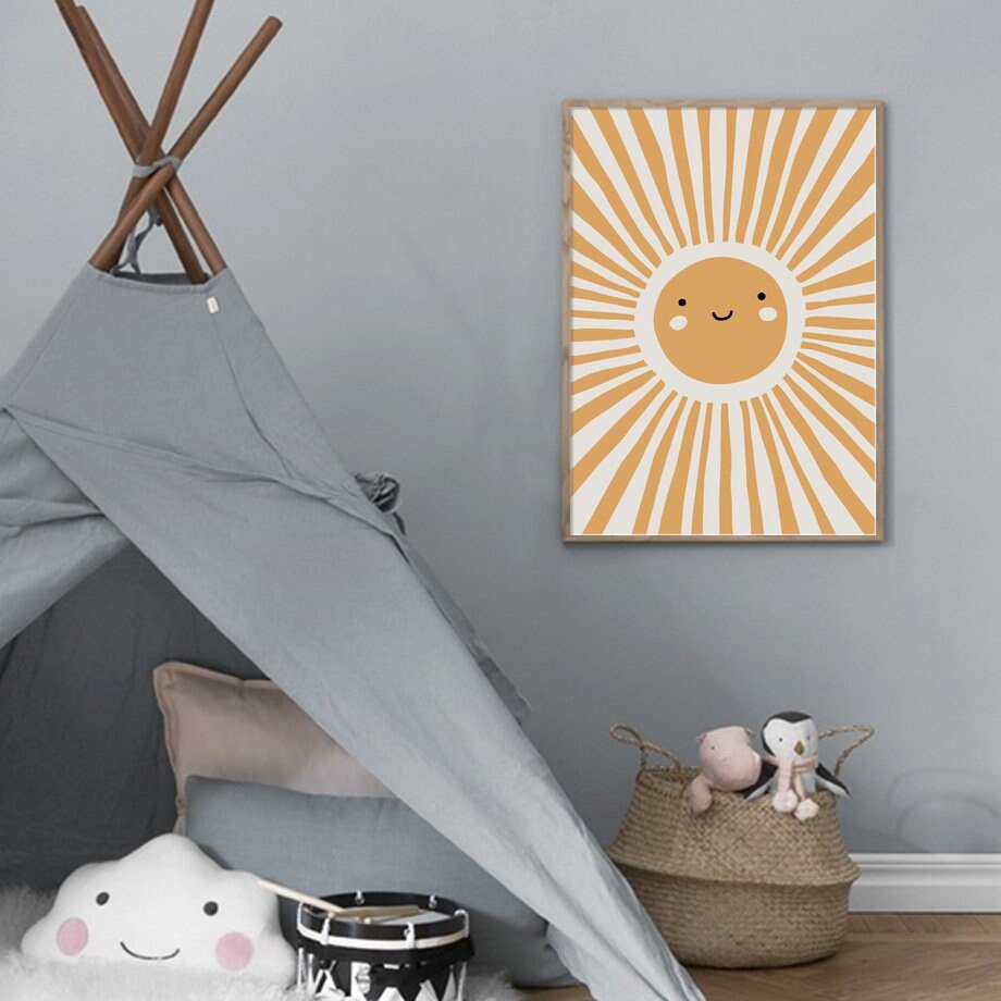 Poster Kinderzimmer Sonne Regenbogen Herzen  · Kinderzimmer Bilder · Wand Deko · Kunst Druck · Deko Print · ohne Rahmen