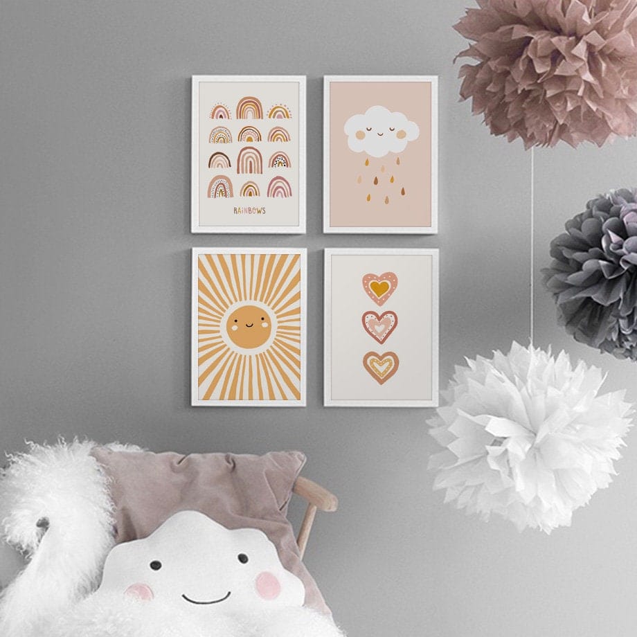 Poster Kinderzimmer Sonne Regenbogen Herzen  · Kinderzimmer Bilder · Wand Deko · Kunst Druck · Deko Print · ohne Rahmen