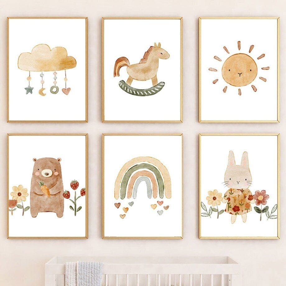 Poster Kinderzimmer Tiere Sonne Regenbogen · Kinderzimmer Bilder · Wand Deko · Kunst Druck · Deko Print · ohne Rahmen