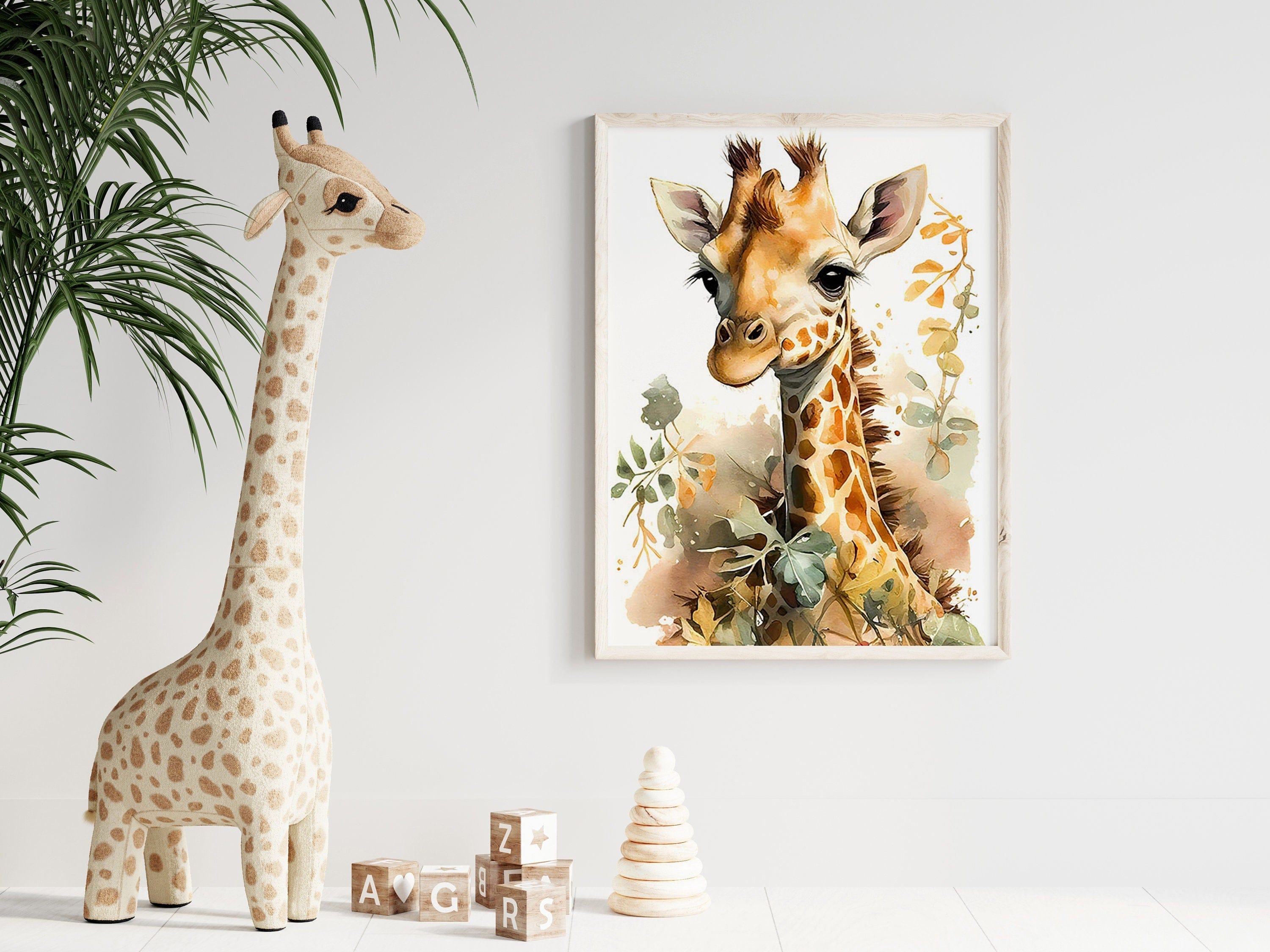 Poster Kinderzimmer Tiere Wald Dschungel Aquarell Löwe Elefant · Kinderzimmer Bilder · Wand Deko · Kunst Druck · Deko Print · ohne Rahmen