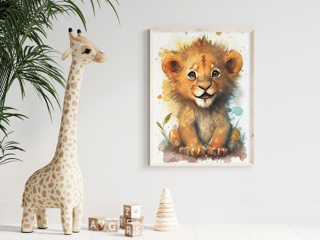 Poster Kinderzimmer Tiere Wald Dschungel Aquarell Löwe Elefant · Kinderzimmer Bilder · Wand Deko · Kunst Druck · Deko Print · ohne Rahmen