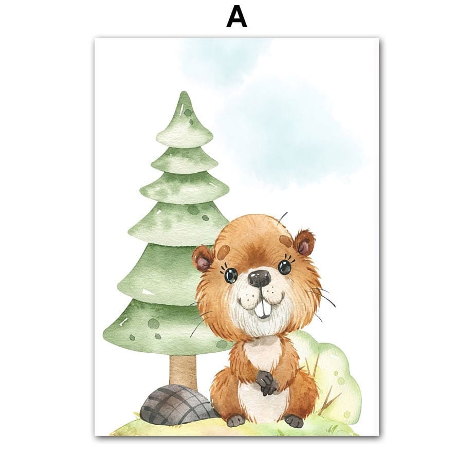 Poster Kinderzimmer Waldtiere Bäume · Kinderzimmer Bilder · Wand Deko · Kunst Druck · Deko Print · ohne Rahmen