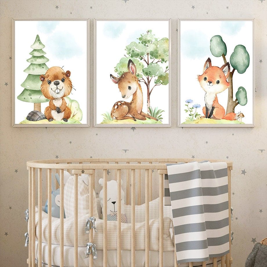 Poster Kinderzimmer Waldtiere Bäume · Kinderzimmer Bilder · Wand Deko · Kunst Druck · Deko Print · ohne Rahmen