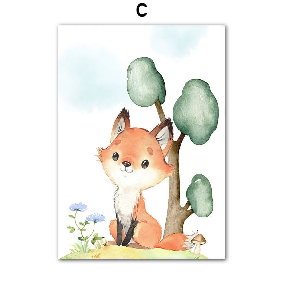 Poster Kinderzimmer Waldtiere Bäume · Kinderzimmer Bilder · Wand Deko · Kunst Druck · Deko Print · ohne Rahmen