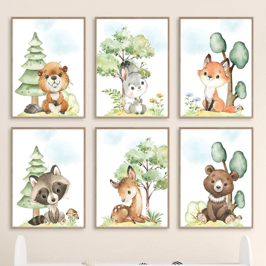 Poster Kinderzimmer Waldtiere Bäume · Kinderzimmer Bilder · Wand Deko · Kunst Druck · Deko Print · ohne Rahmen