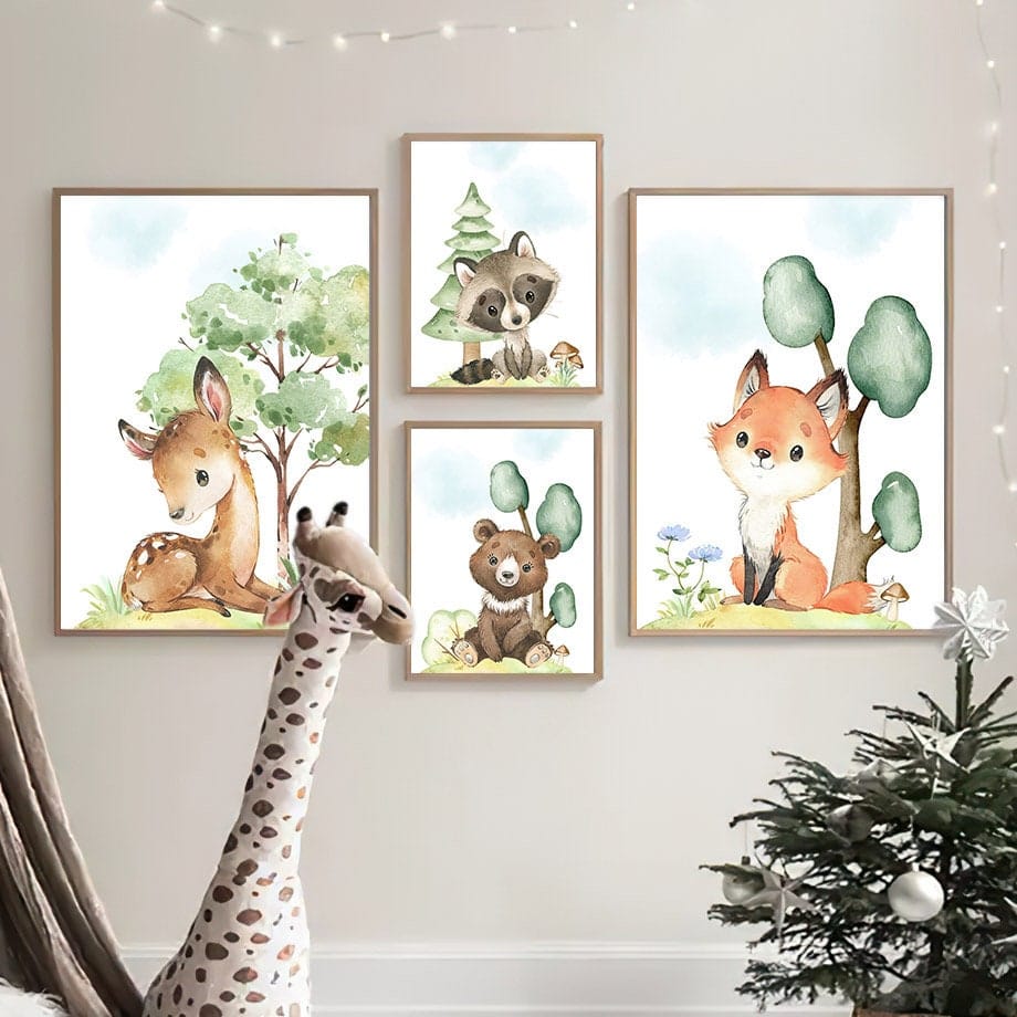 Poster Kinderzimmer Waldtiere Bäume · Kinderzimmer Bilder · Wand Deko · Kunst Druck · Deko Print · ohne Rahmen