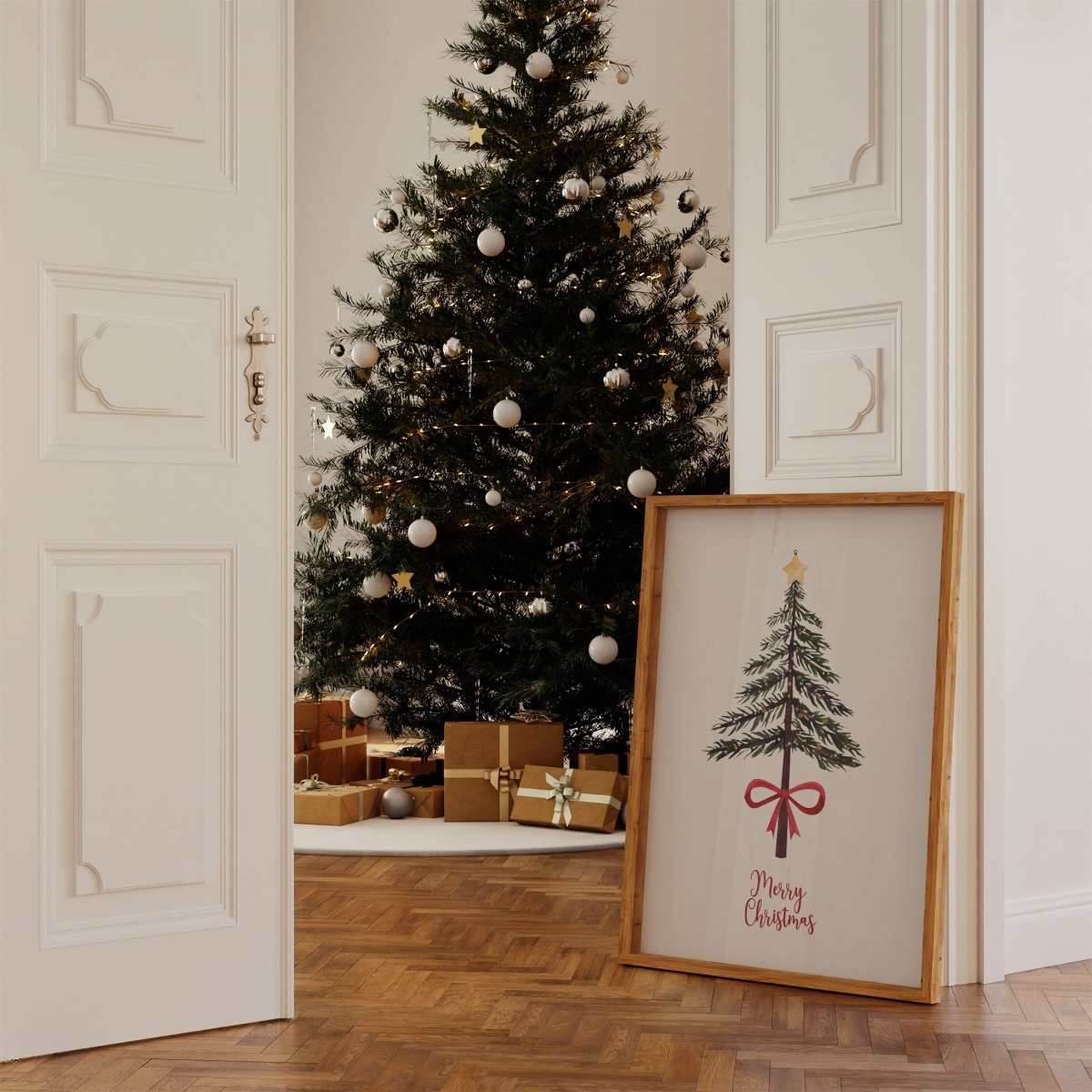 Weihnachtsposter Merry Christmas Aquarell · Geschenkidee · Weihnachtsbaum Schneemann Zuckerstange · Wand deko · Deko Print · ohne Rahmen